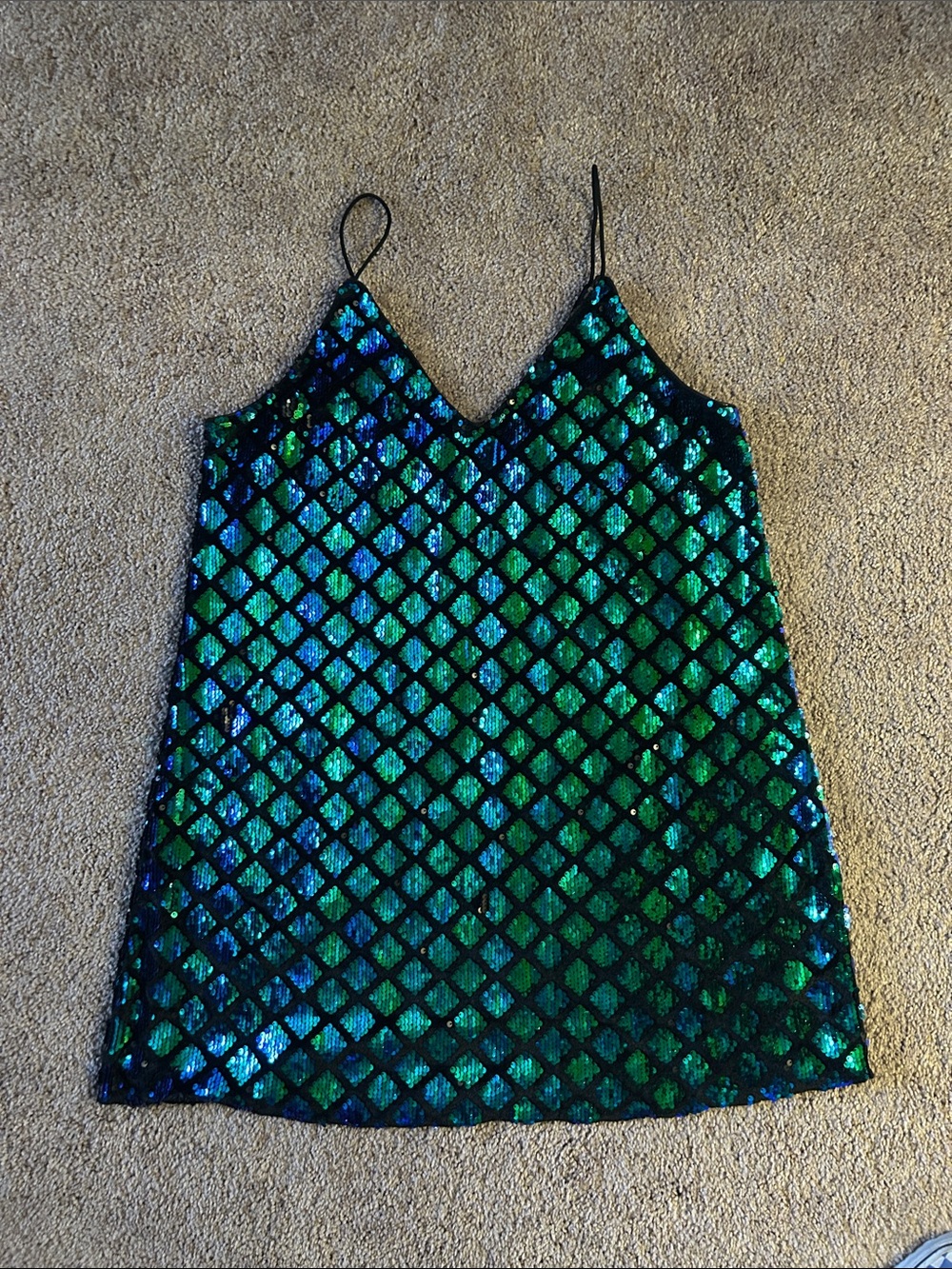 Sequin Mermaid Slip Dress - Green Blue